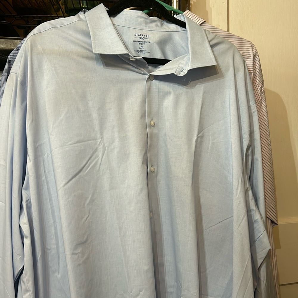 Solid blue Men's long sleeve Big Shirt 20 neck  sleeve 34-35. NWOT